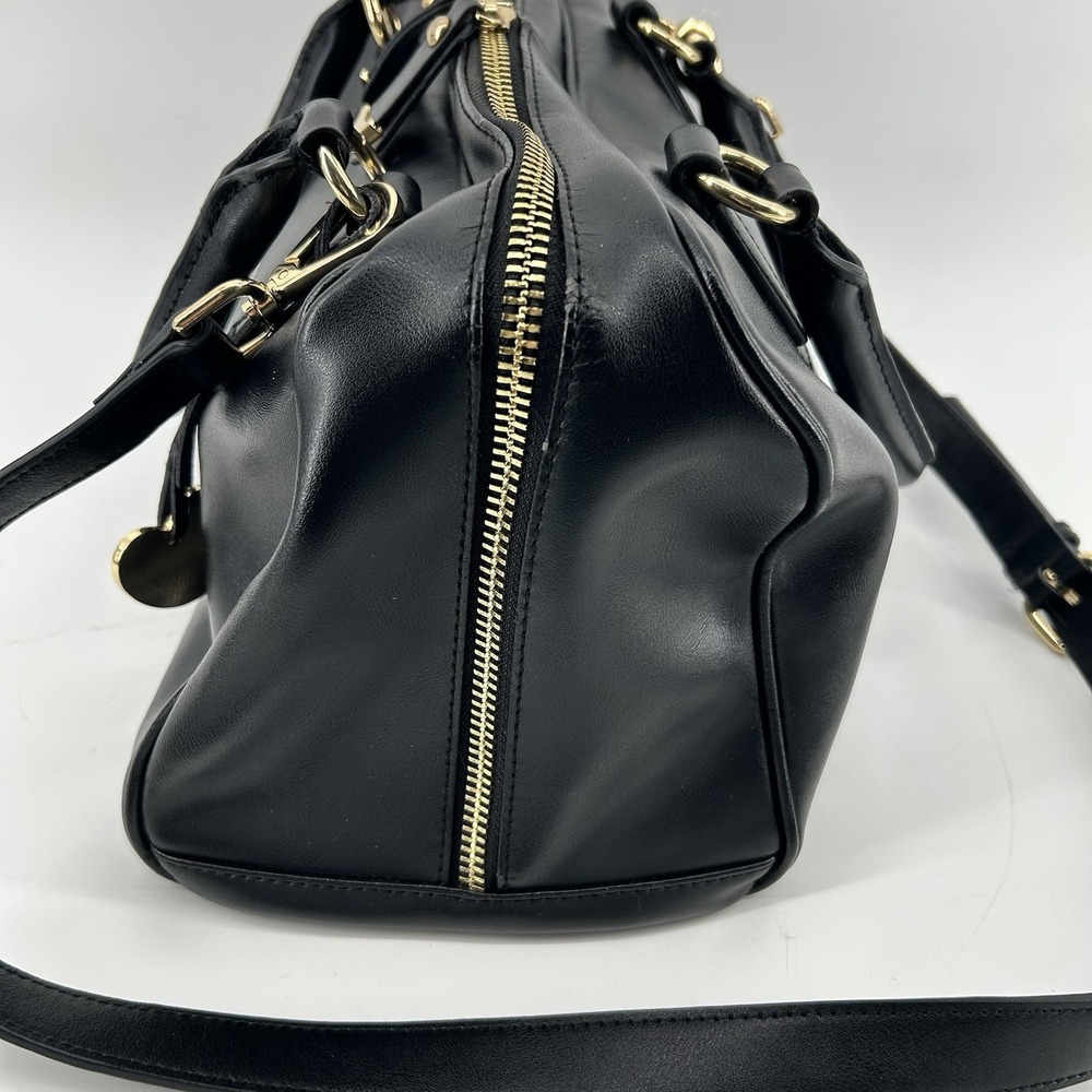 CUORE & PELLE Celeste Leather Dr. Style Satchel Black & Gold - Picture 4 of 15